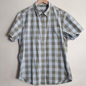 Outerknown Shirt Mens Medium Green Plaid Organic Cotton Short Sleeve Button Up